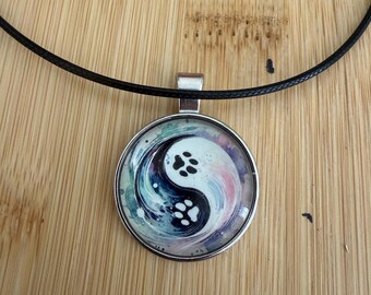 Paw print necklace, dog mom, Cabochon necklace, gift idea, under 20, rescue mom gift, dog mom jewelry, dog mom, dogs, dog gift