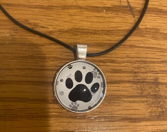 Paw print necklace, dog mom, Cabochon necklace, gift idea, under 20, rescue mom gift, dog mom jewelry, dog mom, dogs, dog gift