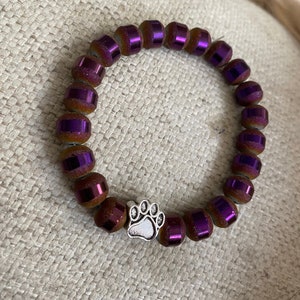 Beaded charm bracelet, paw charm, Unisex beaded bracelet, cat lover, dog lover, stretch bracelet, handmade gifts image 2