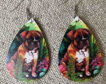 Faux leather earrings, paw print earrings, dangly earrings, animals, dogs, dog earrings, teardrop earrings, gift idea