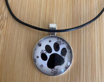 Paw print necklace, dog mom, Cabochon necklace, gift idea, under 20, rescue mom gift, dog mom jewelry, dog mom, dogs, dog gift