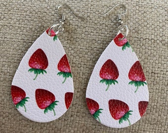 Faux leather earrings, lemons, strawberries, pineapples, fruit, dangly earrings, teardrop, under 20, gift idea, fruits, Faux leather