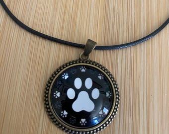 Paw print necklace, dog mom, Cabochon necklace, gift idea, under 20, rescue mom gift, dog mom jewelry, dog mom, dogs, dog gift