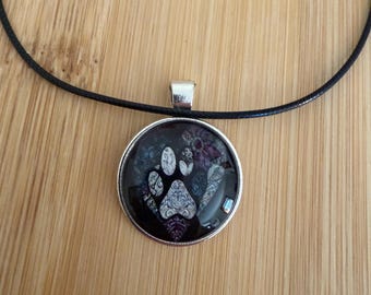 Paw print necklace, dog mom, Cabochon necklace, gift idea, under 20, rescue mom gift, dog mom jewelry, dog mom, dogs, dog gift
