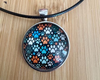 Paw print necklace, dog mom, Cabochon necklace, gift idea, under 20, rescue mom gift, dog mom jewelry, dog mom, dogs, dog gift
