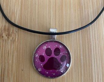Paw print necklace, dog mom, Cabochon necklace, gift idea, under 20, rescue mom gift, dog mom jewelry, dog mom, dogs, dog gift