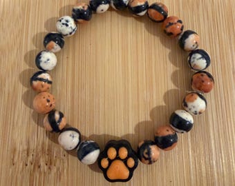 Handmade Lava Rock Paw Print Bracelet, Dog Lover Gift, Pet Memorial Jewelry