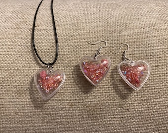 Heart earrings, heart necklace, Valentine, valentines day; Heart necklace and earrings set, gifts, gifts for her, gift idea, valentine day