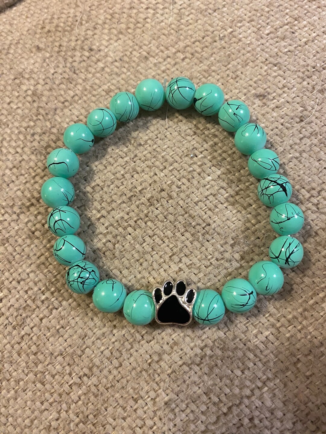 Beaded Charm Bracelet, Paw Charm, Beaded Bracelet, Cat Lover, Dog Lover