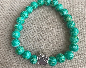Paw charm bracelet, rescue dog, rescue mon gift, charm bracelet, dog lovers, dogs, cats, gift under 20, handmade, paw print jewelry