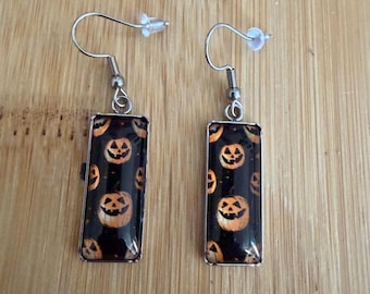 Glass Jack-o-Lantern Earrings, Halloween Fall Jewelry