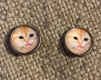 Cat stud earrings, cat lover, cat mom gift, handmade gifts, photo cabochons, pet jewelry, stud earrings, cat stud earrings