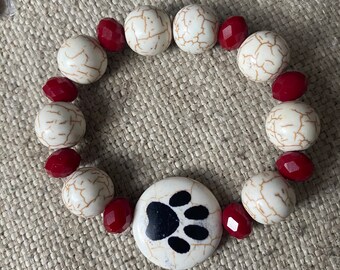 Beaded bracelet, paws, paw charm bracelet, handmade, animals, dogs, cats, rescue mom gift, dog mom, cat mom, stretch bracelet