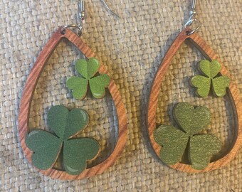 Shamrock earrings, shamrock, four leaf clover, Irish jewelry, shamrock jewelry, shamrocks, st Pat day, stainless steel earrings