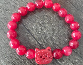 Cat charm bead bracelet, cat charm bracelet, cat mom jewelry, beaded bracelet, cat mom gift, rescue mom gift, gift for her, pet jewelry