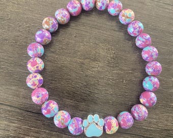 Paw Beaded bracelet, paws , stretch  bracelet, dog mom, animals, dogs, jewelry, rescue mom gift, dog mom, rescue mom gift, dog mom gift