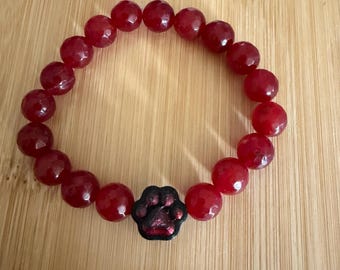 Beaded charm bracelet, paw charm, beaded bracelet, cat lover, dog lover, gift for her, gifts for him, dog mom gift, memorial pet jewelry