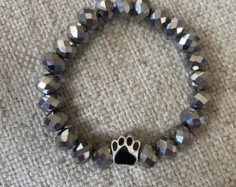 Beaded charm bracelet, paw charm, beaded bracelet, cat lover, dog lover, stretch bracelet, gift for her, gifts for him, dog mom gift, cats