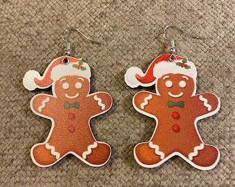 Gingerbread man earrings, gingerbread, gingerbread cookie, polymer earrings, polymer, Christmas, under 20, ready to ship, gift idea for her