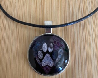 Paw print necklace, dog mom, Cabochon necklace, gift idea, under 20, rescue mom gift, dog mom jewelry, dog mom, dogs, dog gift