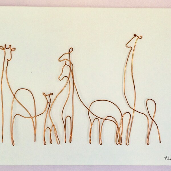 papa et maman girafes et leurs petits, tableau animalier, tableau famille, tableau fils, tableau fils alu, décoration africaine