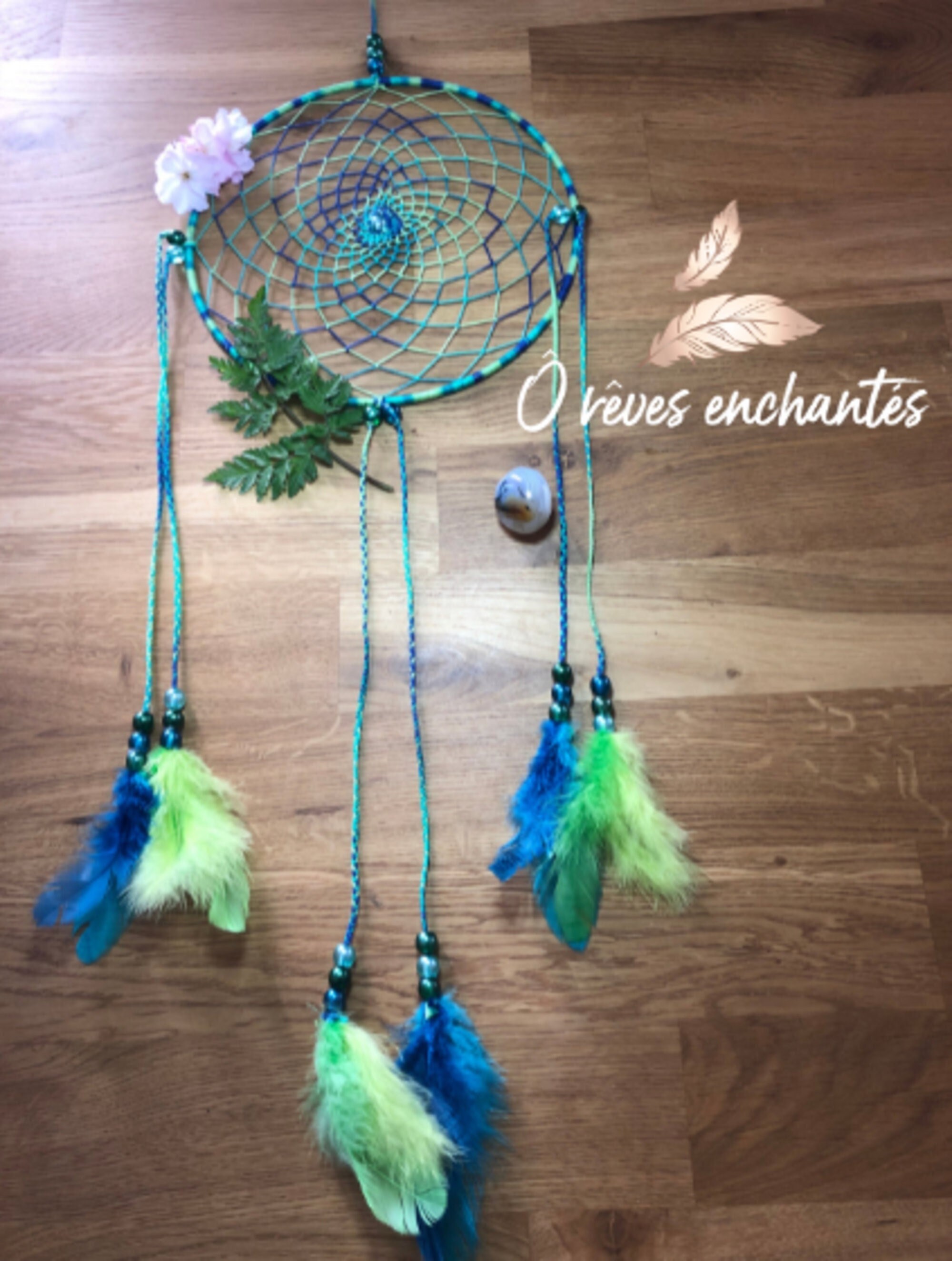 Attrape-Rêve/Fait Main/ Vert et Bleu/ Perles/ Déco/Dreamcatcher/ Cadeau à Offrir Objet Suspendre/Cap