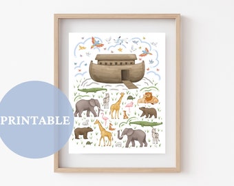 Noah's Ark PRINTABLE // LDS Art | Christian Artwork | Bible Illustrations | Christian Wall Art | Animal Art | Nursery Decor | Kids Room Art