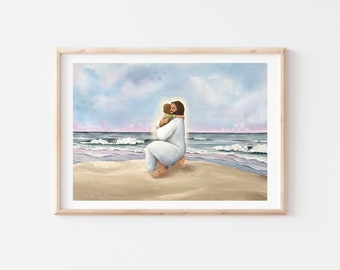 Heaven's Sweet Embrace Print //  Christian Artwork | Jesus Hugging Boy | Christ and Children | LDS Art | Nursery Decor | Painting of Jesus