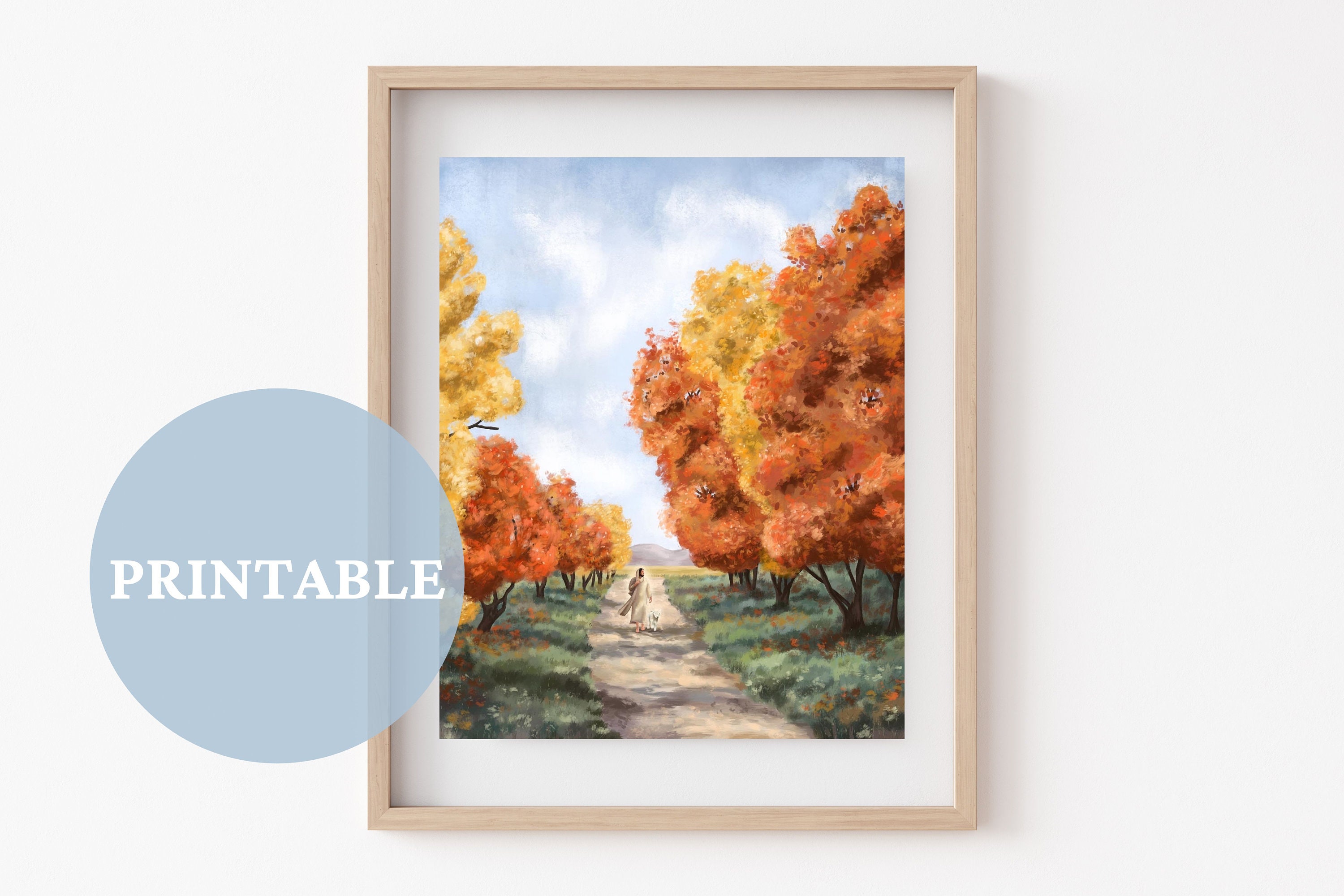 Autumn's Grace PRINTABLE // LDS Art | Painting of Christ |  Fall Wall Art | Autumn Leaves Painting | Fall Decor | Christian Autumn Decor