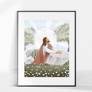 Gethsémani IMPRIMABLE // Art SDJ | Illustration de Jésus-Christ | Oeuvre d'art religieuse | Cadeau de Noël YW | Tableau Christ | Art de Pâques | Cadeau image 3