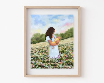 Holding Onto Heaven (variations available) //  Motherhood Art | LDS Art | Pregnancy and Infant Loss | Loss Mom Gift | Mother's Day Gift
