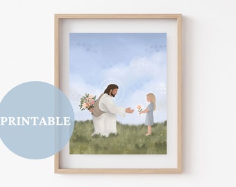 IMPRIMABLE Faites-moi confiance // Art LDS | Illustration de Jésus-Christ | Faites confiance au Seigneur | Cadeau de baptême | Oeuvre d'art de Jésus | Jésus avec une petite fille