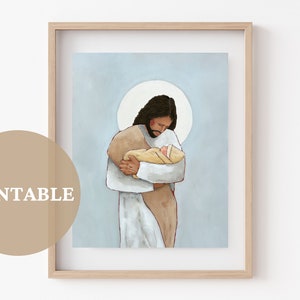Held By Heaven IMPRIMABLE // Art SDJ | Oeuvre d&#39;art chrétienne | Perte du nourrisson | Perte de grossesse | Jésus tenant un bébé | Art du Christ | Cadeau pour maman perdue