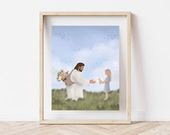 Impression Trust Me // Art SDJ | Portrait du Christ | Oeuvre d'art chrétienne | Peinture religieuse | Cadeau YW | Jésus avec une fille | Art de la foi |