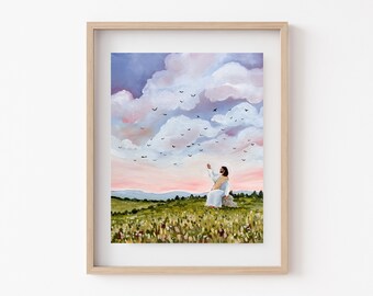 Consider the Birds in the Sky Print //  LDS Art | Painting of Christ | Christian Artwork | Religious Artwork | Christ and Birds | Sunset