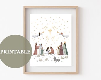 Joy to The World PRINTABLE // Christmas Artwork | Nativity Scene Illustration | LDS Christmas Art | Christian Art | LDS Art | Nativity Art