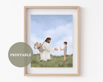 Trust Me Boy Version PRINTABLE // LDS Art | Jesus Christ Illustration | Trust In the Lord | Boy Baptism Gift | Jesus with Little Boy