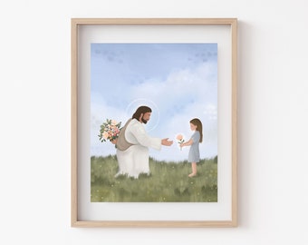Impression Trust Me - Version brune // Art SDJ | Portrait du Christ | Oeuvre d'art chrétienne | Peinture religieuse | Cadeau YW | Jésus avec une fille