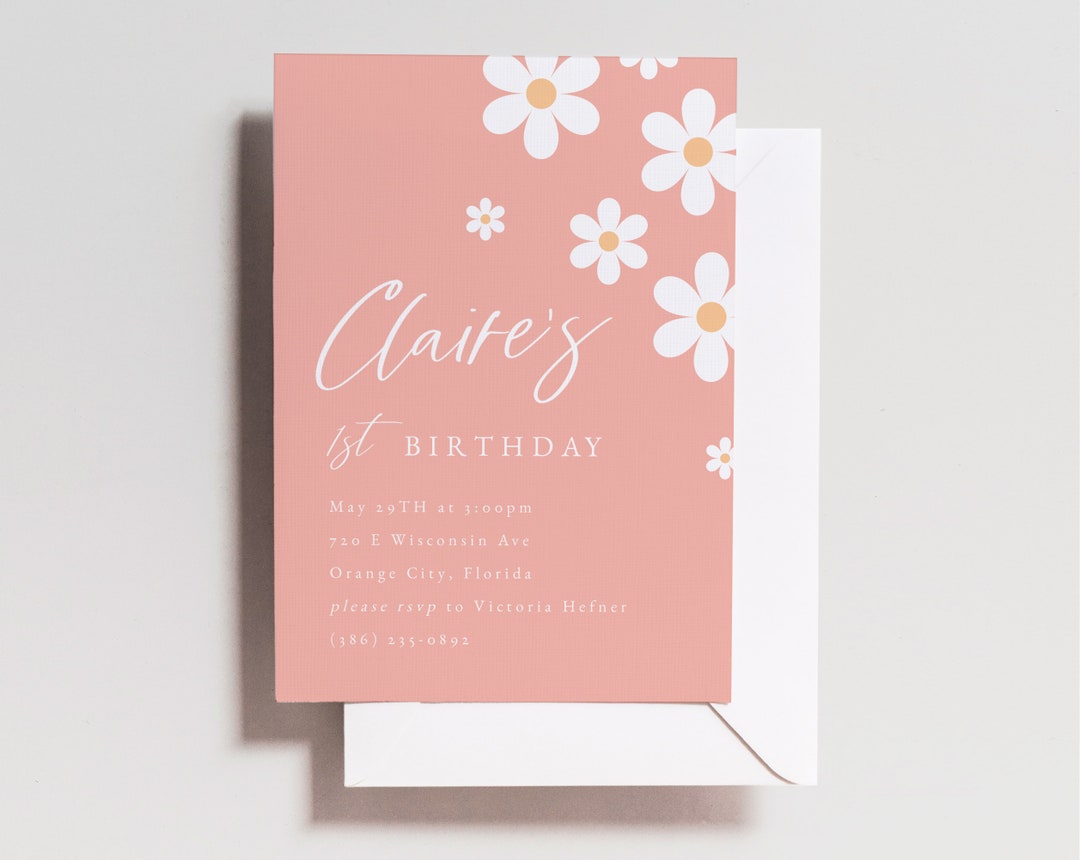 Daisy Birthday Invitation, Flower Theme, First Birthday, Editable