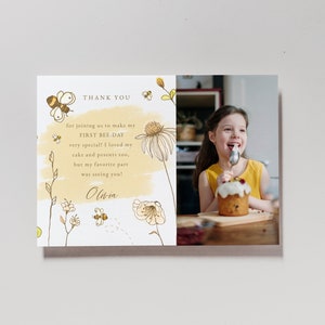 First Bee Day Invitation Suite, First Birthday, Thank You, Editable, Digital, Download, Girl, Invite, Template, Templett