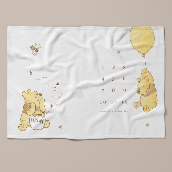 Winnie Milestone Blanket Baby Blanket - Neutral Winnie the Pooh Baby Blanket - Baby Shower Gift - Weeks Months Growth - Boy - Girl - Twins