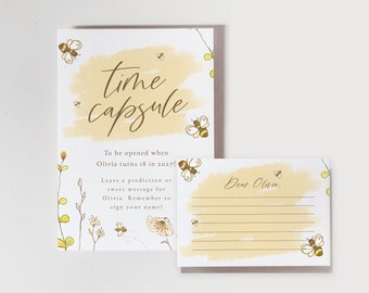 First Bee Day Time Capsule, Bumble Bee Theme, First Birthday, Editable, Digital, Download, Twins, Girl, Theme, Invite, Template, Templett