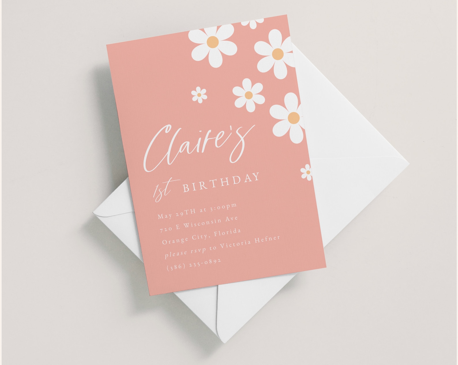 Daisy Birthday Invitation, Flower Theme, First Birthday, Editable