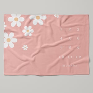 Daisy Flowers Baby Blanket - Flowers Boho Theme Baby Gift - Baby Shower - Milestone -  - Baby Girl Milestone - Gift - Number - Month
