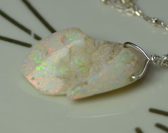 Raw Australian Opal Necklace in 14k Gold, Sterling Silver // Freeform Australian Opal // October Birthstone, 14th Anniversary // Large Opal