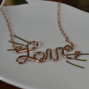 Love Word Necklace in 14k Rose Gold // Script Necklace // Valentine's Day // Anniversary Gift // Word Jewelry, Name Necklace