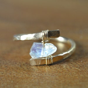 Rainbow Moonstone Ring in Sterling Silver, 14k Gold Fill // June Birthstone // Raw Moonstone // Delicate Moonstone // 3rd Anniversary