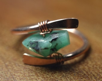 Raw Emerald Ring in Sterling Silver, 14k Gold // Wire Wrapped Gemstone Ring // Healing Crystal // Boho Natural Emerald // May Birthstone