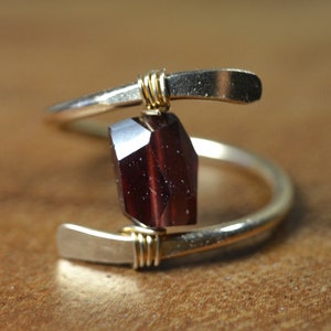 Raw Garnet Ring in 14k Gold, Sterling Silver // January Birthstone // Bohochic Rings //  Wire Wrapped Garnet Ring // 2nd Anniversary