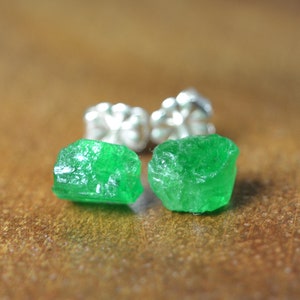 Raw Tsavorite Garnet Earrings in Sterling Silver, 14k Gold // January Birthstone // 2nd Anniversary // Everyday Garnet // Raw Crystal Studs